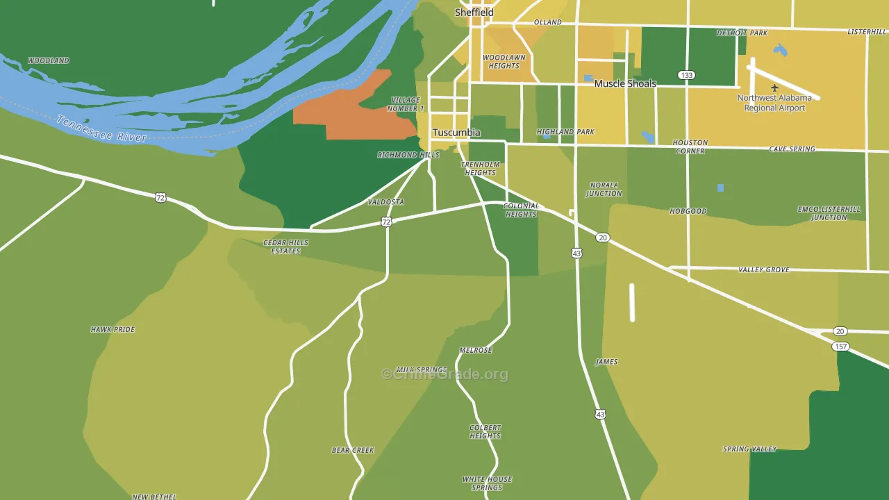 Tuscumbia, AL Map of Vehicle Theft Rates