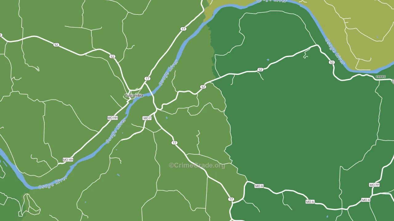 Tuscumbia, MO Map of Vehicle Theft Rates