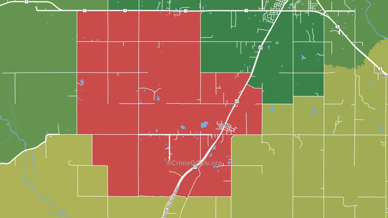 Tushka, OK Map of Vehicle Theft Rates