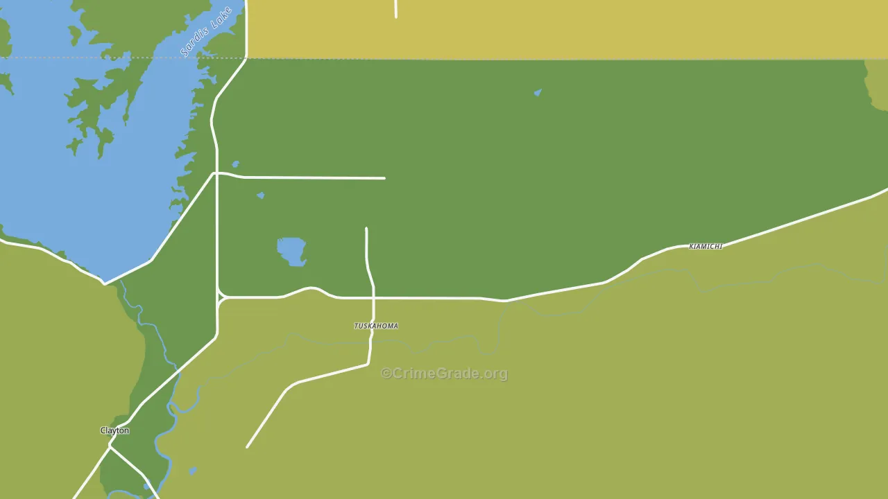 Tuskahoma, OK Map of Vehicle Theft Rates
