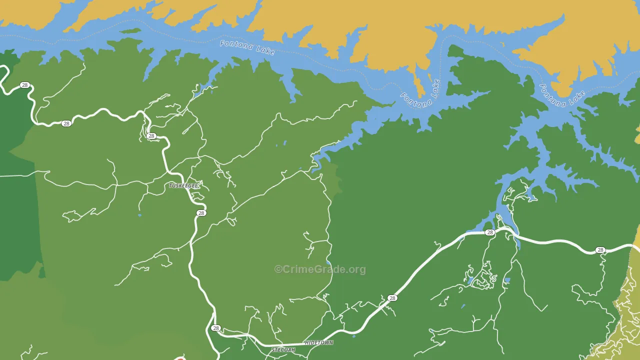 Tuskeegee, NC Map of Vehicle Theft Rates