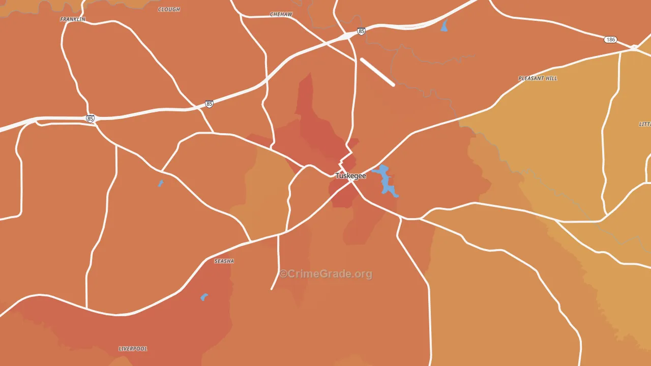 Tuskegee, AL Map of Vehicle Theft Rates