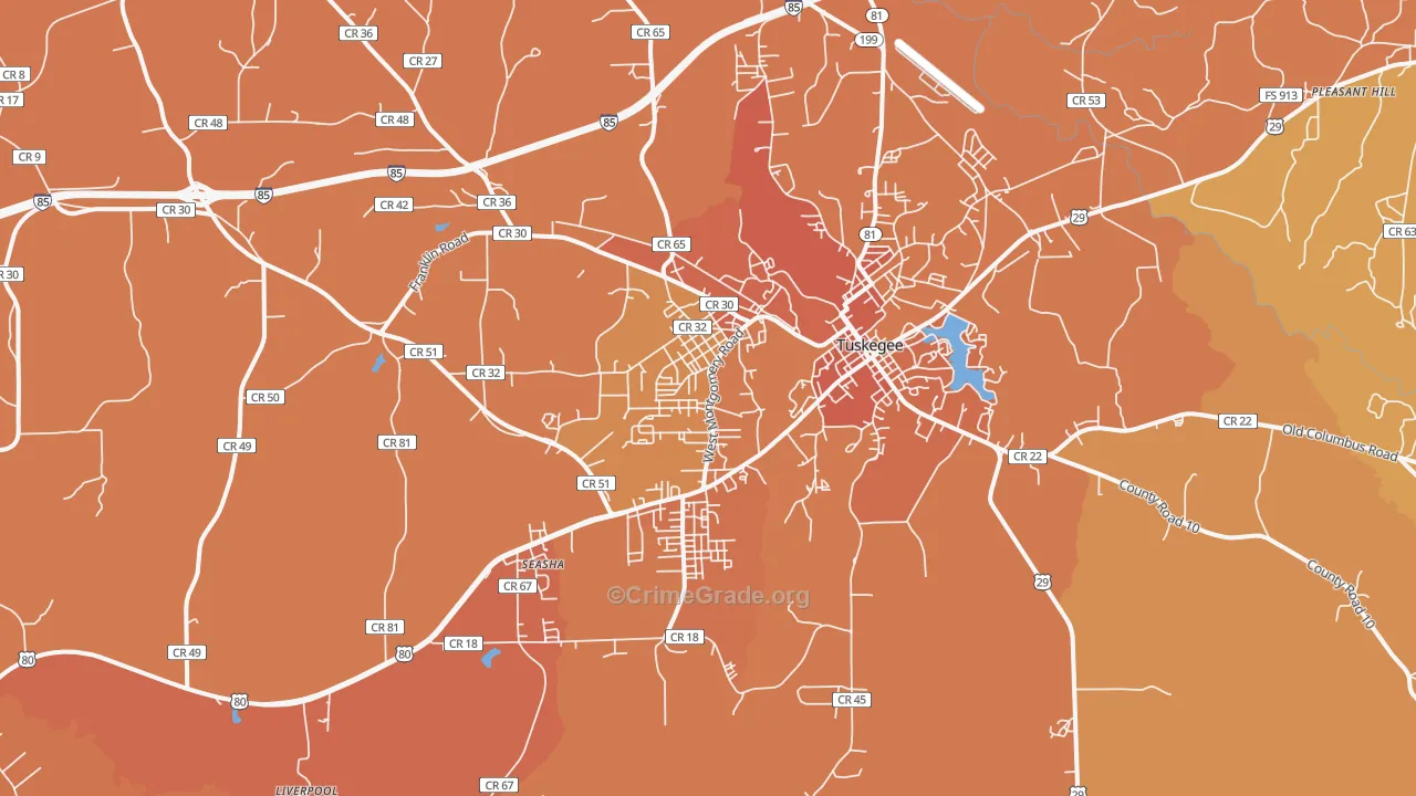 Tuskegee Institute, AL Map of Vehicle Theft Rates