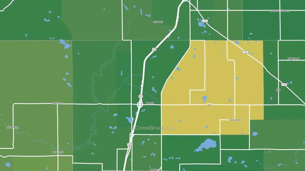 Tustin, MI Map of Vehicle Theft Rates