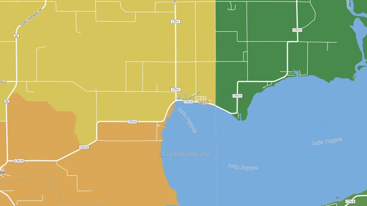 Tustin, WI Map of Vehicle Theft Rates