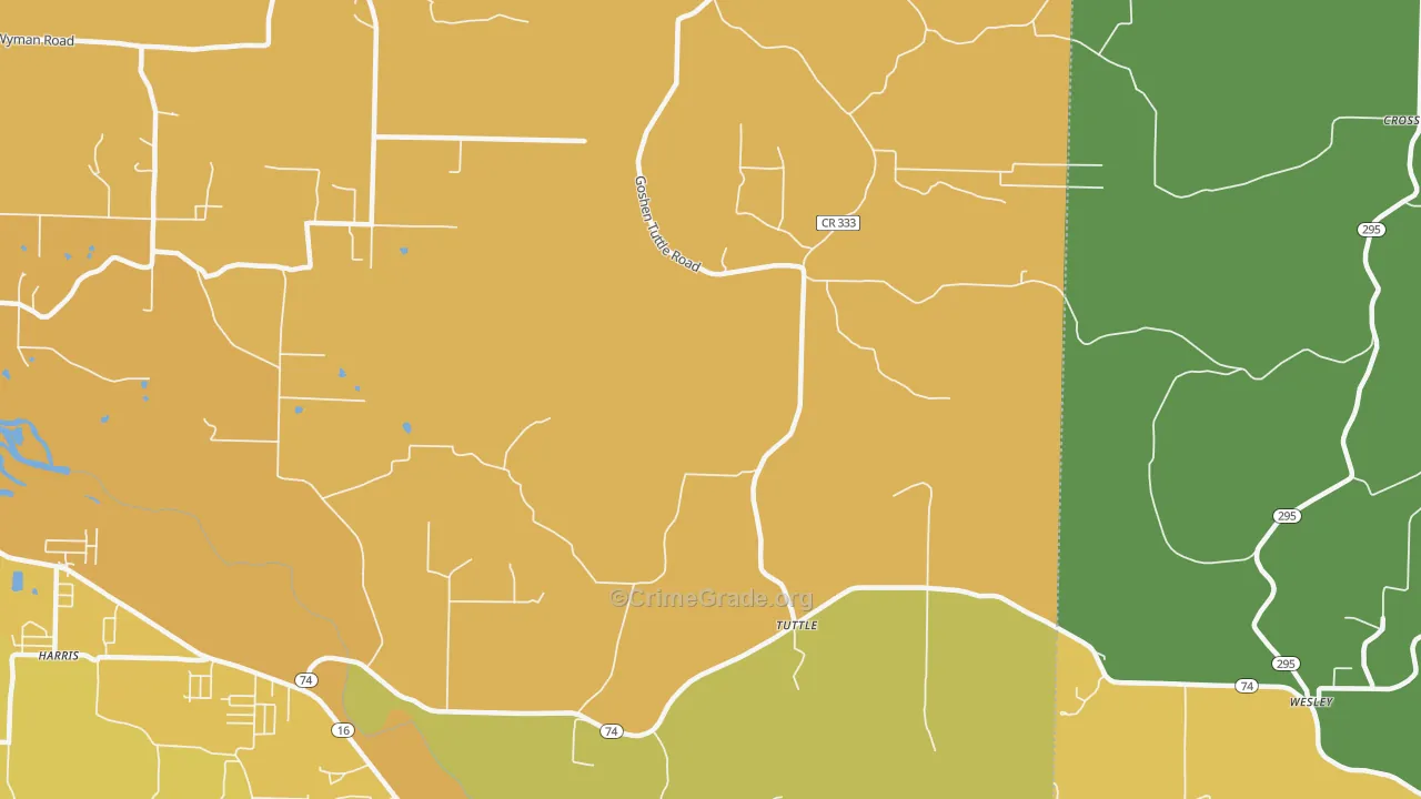 Tuttle, AR Map of Vehicle Theft Rates