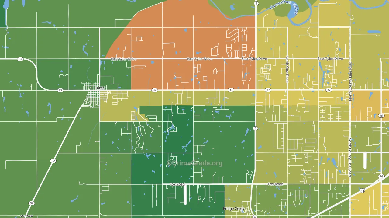 Tuttle, OK Map of Vehicle Theft Rates