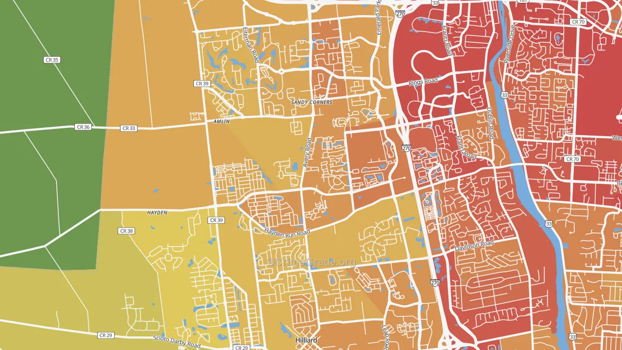 Tuttle West, Dublin, OH Map of Vehicle Theft Rates