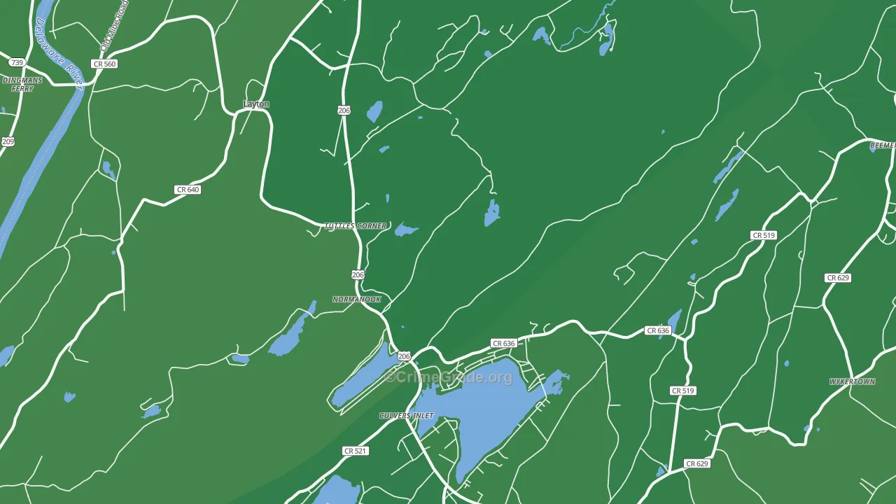 Tuttles Corner, NJ Map of Vehicle Theft Rates