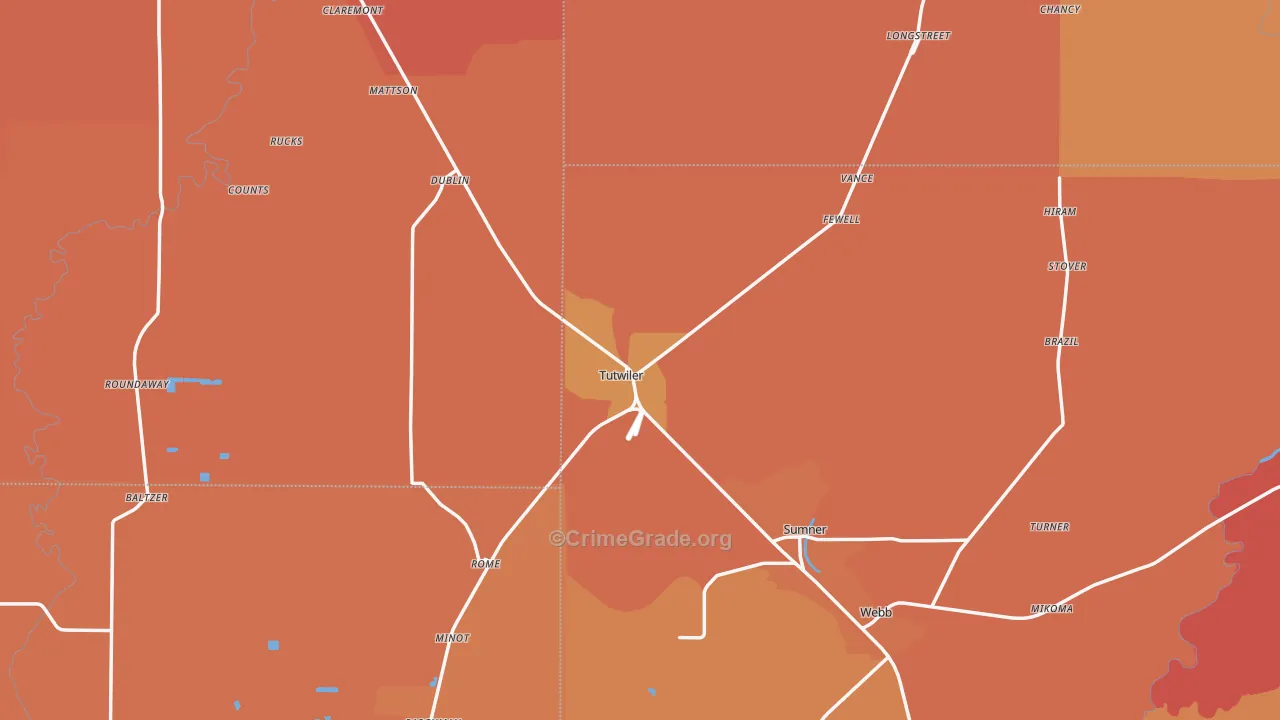 Tutwiler, MS Map of Vehicle Theft Rates