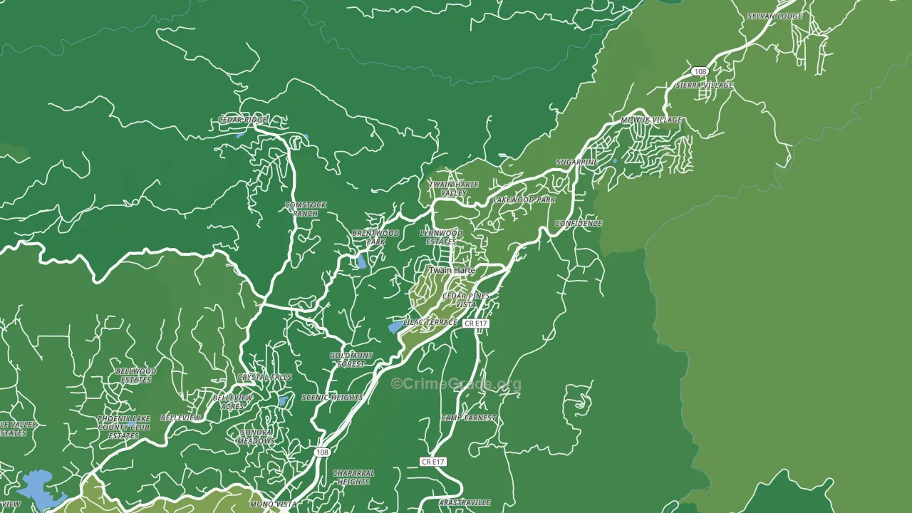 Twain Harte, CA Map of Vehicle Theft Rates
