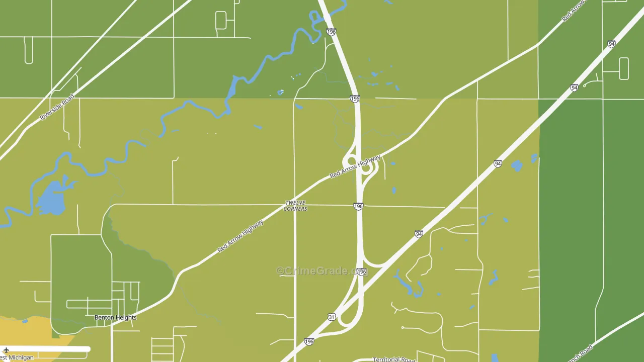 Twelve Corners, MI Map of Vehicle Theft Rates