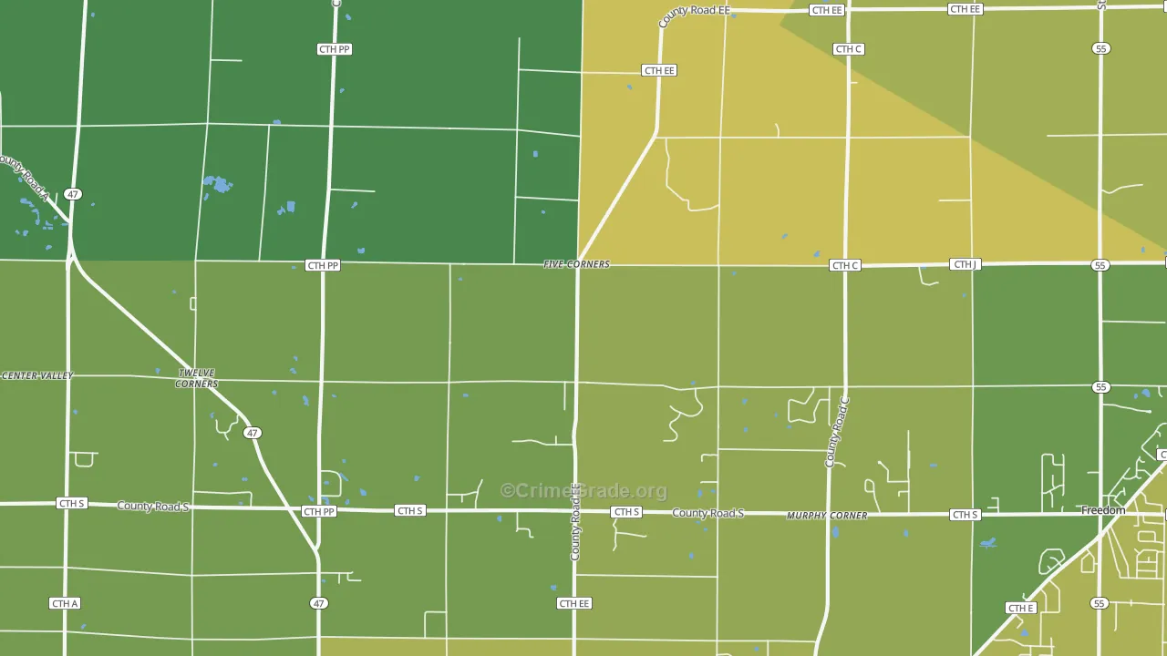 Twelve Corners, WI Map of Vehicle Theft Rates