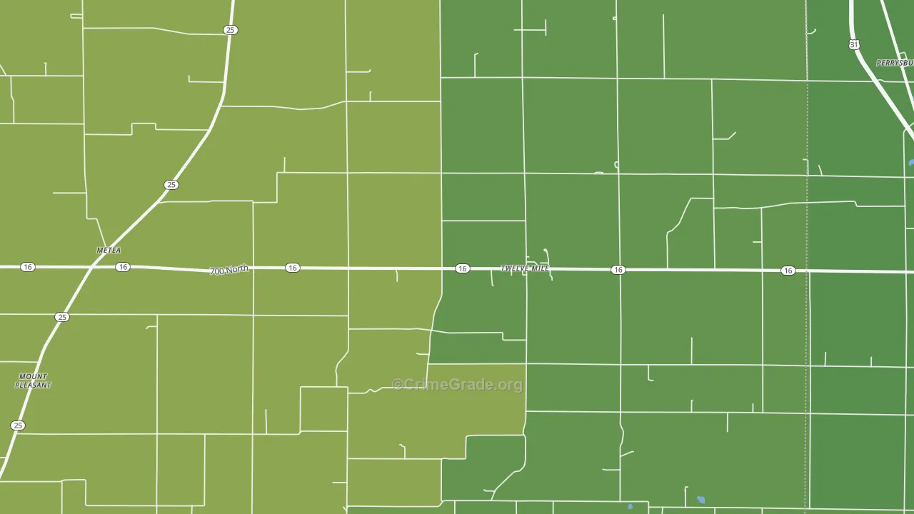 Twelve Mile, IN Map of Vehicle Theft Rates