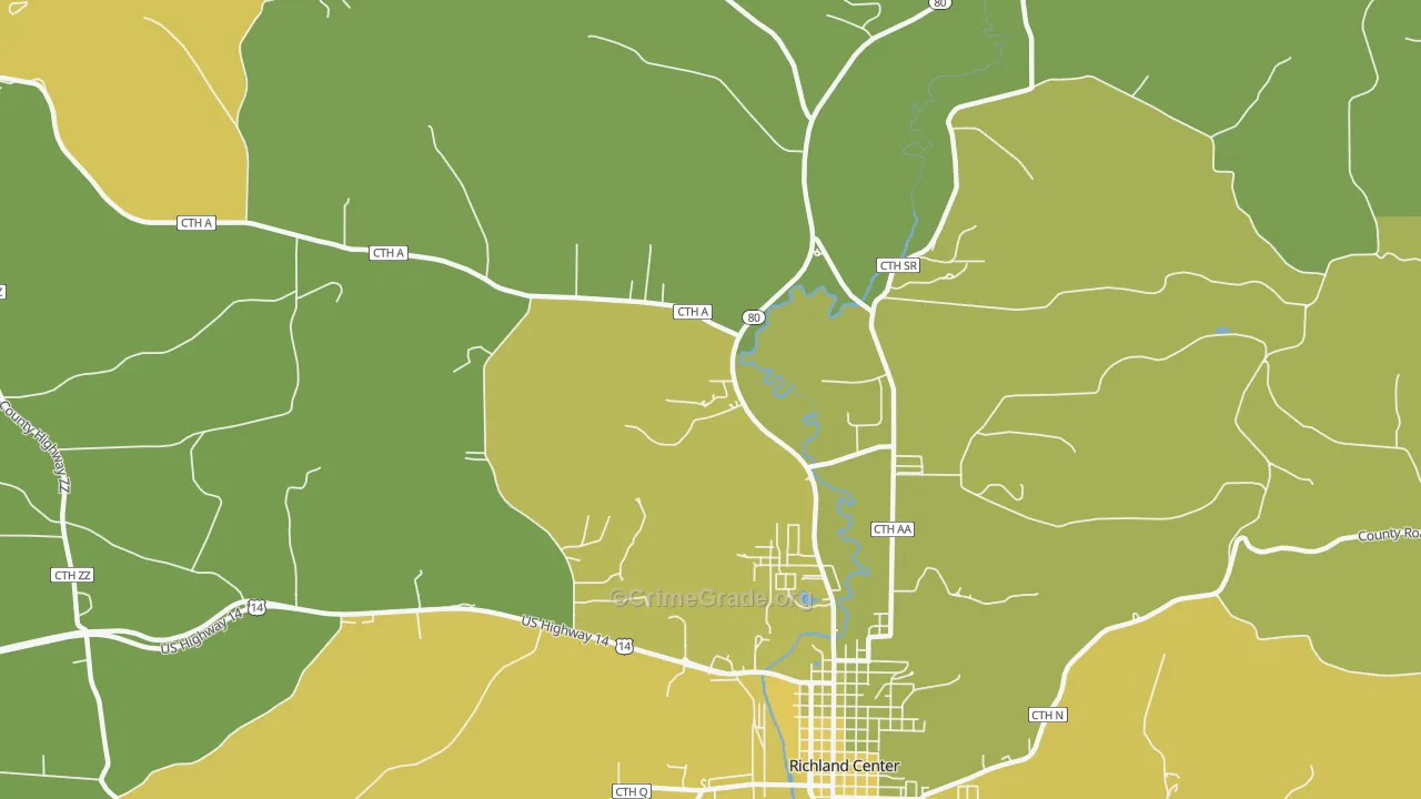Twin Bluffs, WI Map of Vehicle Theft Rates