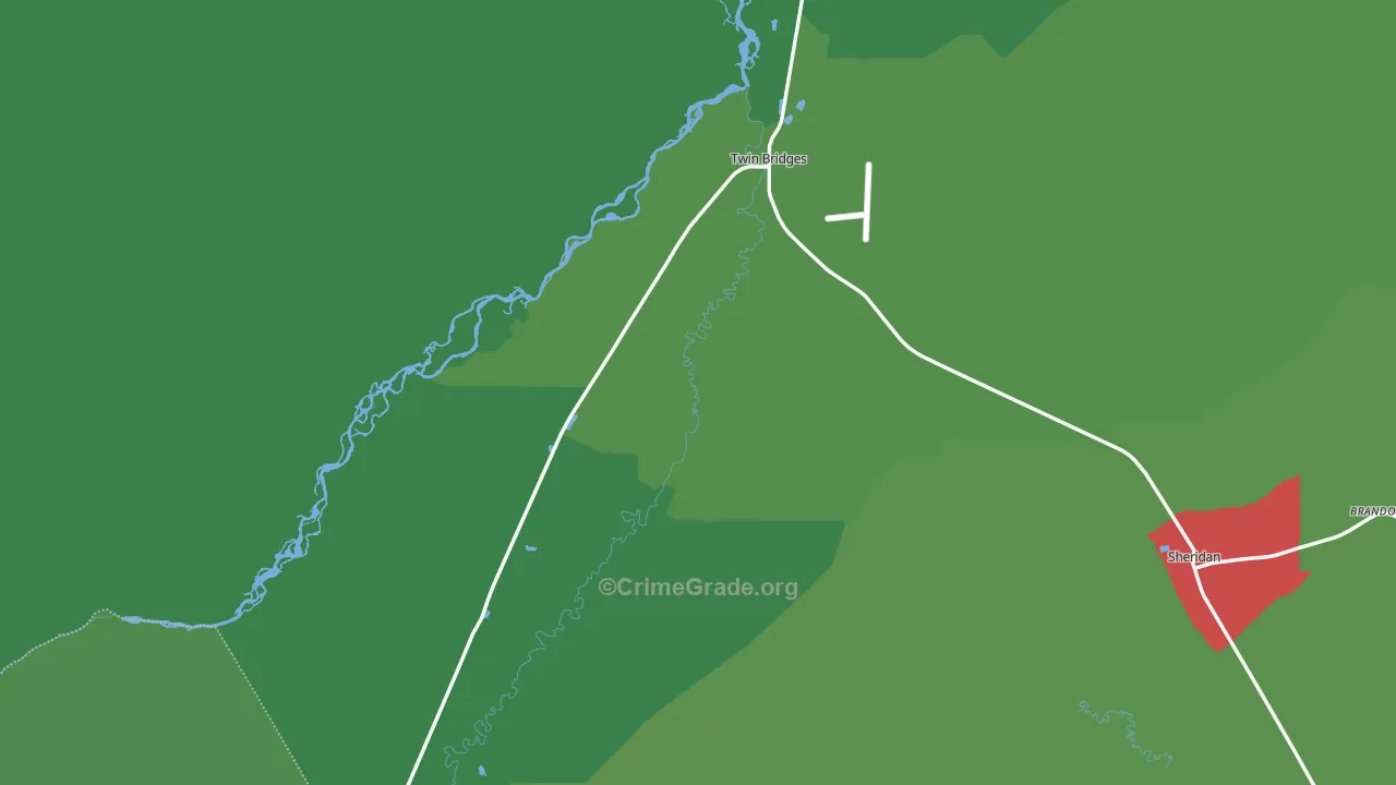 Twin Bridges, MT Map of Vehicle Theft Rates