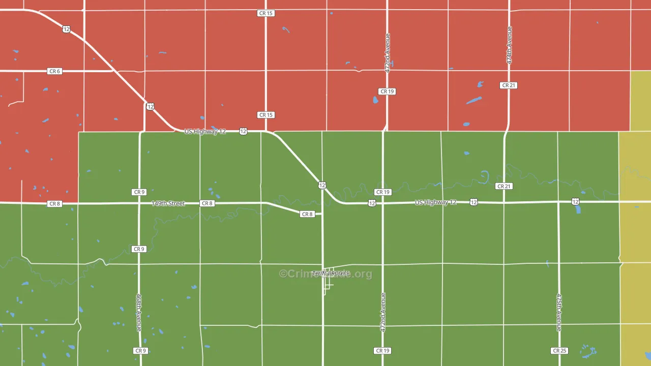 Twin Brooks, SD Map of Vehicle Theft Rates