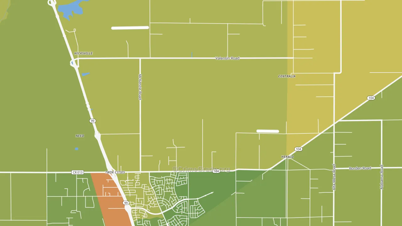 Twin Cities, CA Map of Vehicle Theft Rates