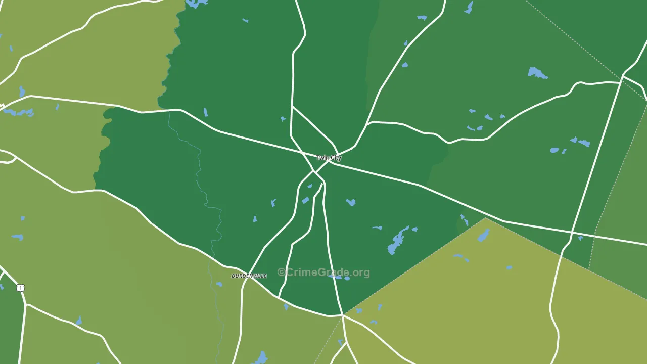 Twin City, GA Map of Vehicle Theft Rates