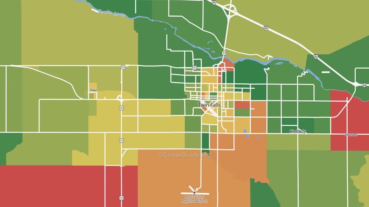 Twin Falls County, ID Map of Vehicle Theft Rates