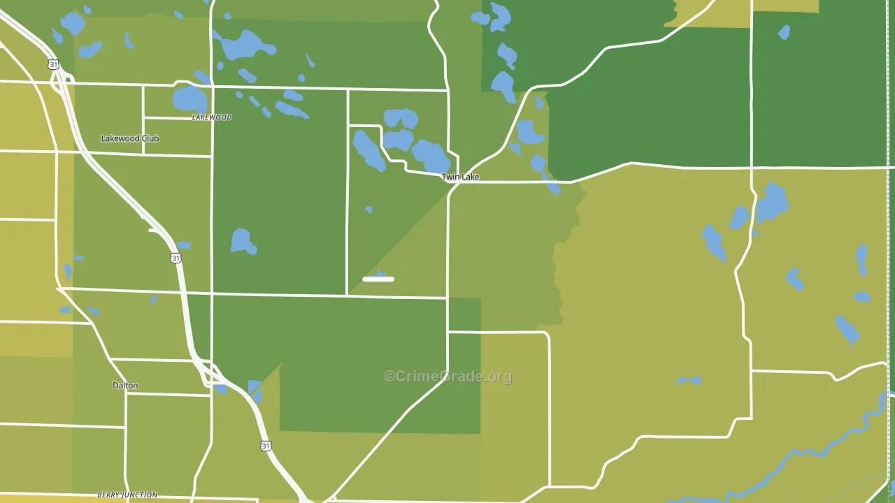 Twin Lake, MI Map of Vehicle Theft Rates