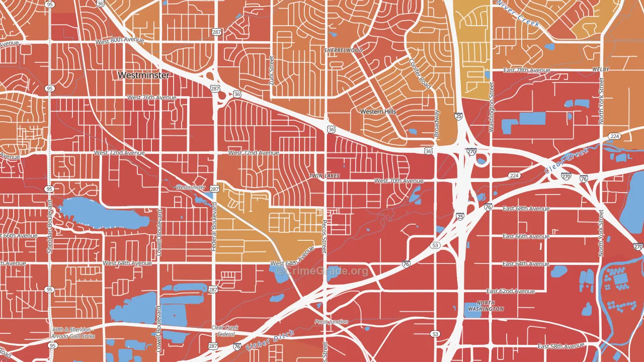 Twin Lakes, Denver, CO Map of Vehicle Theft Rates