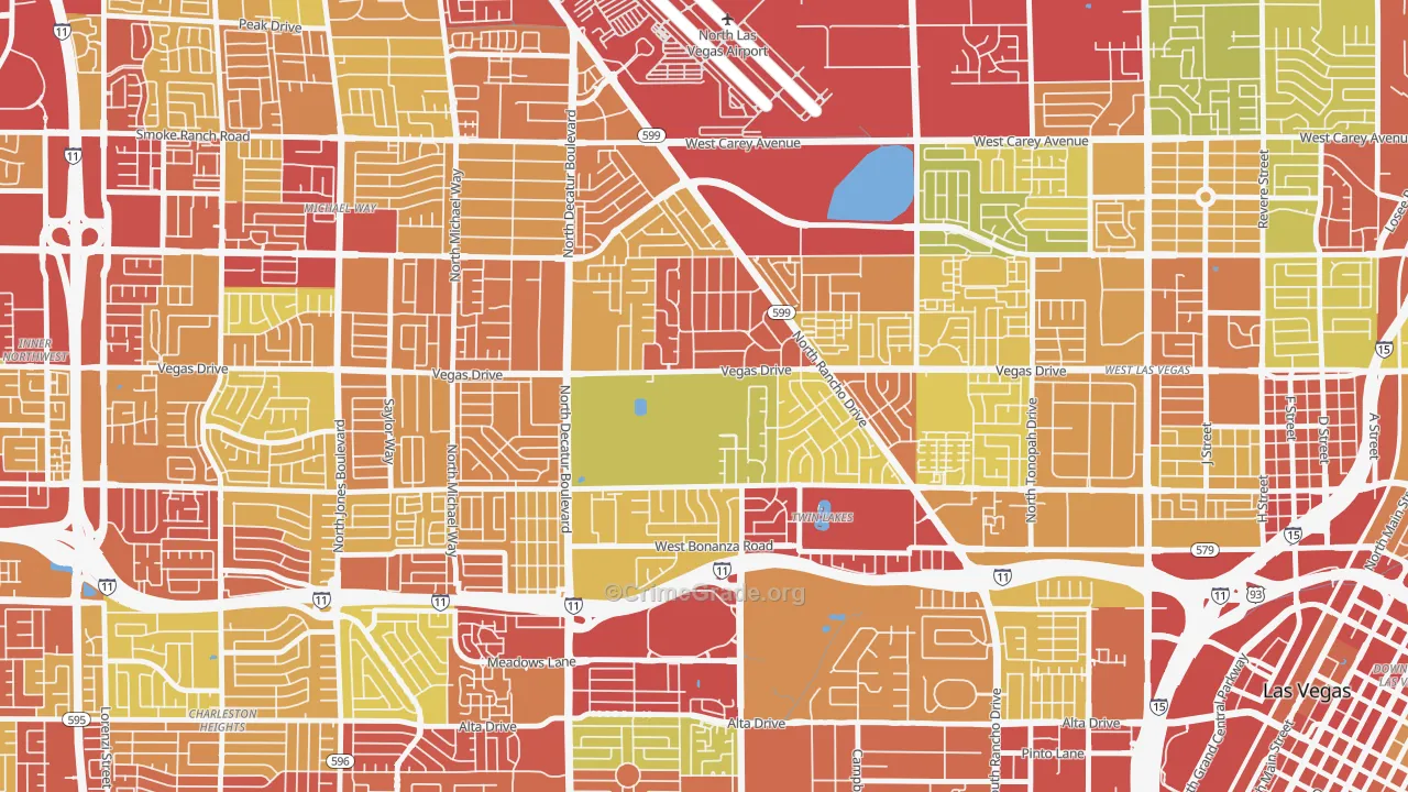 Twin Lakes, Las Vegas, NV Map of Vehicle Theft Rates