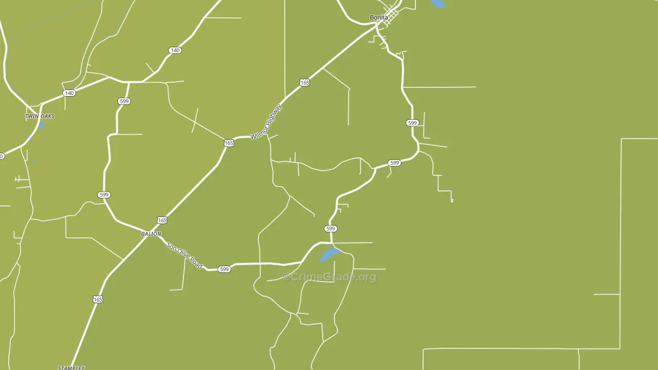 Twin Oaks, LA Map of Vehicle Theft Rates