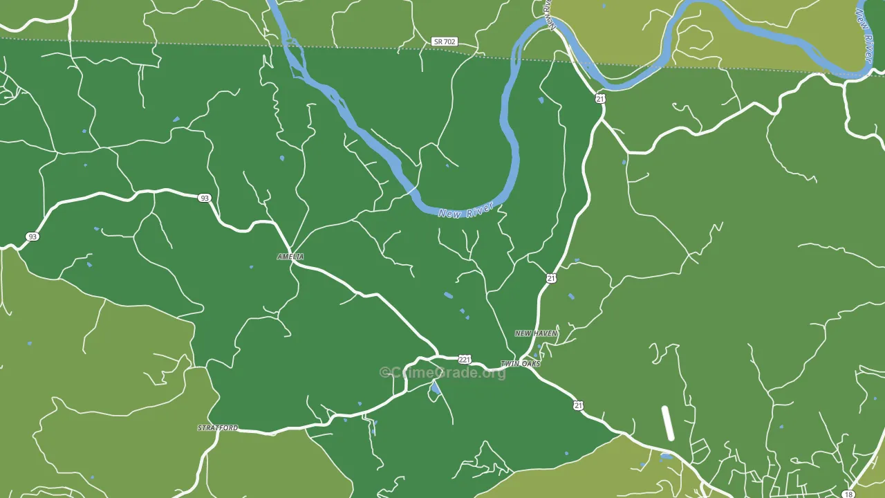 Twin Oaks, NC Map of Vehicle Theft Rates