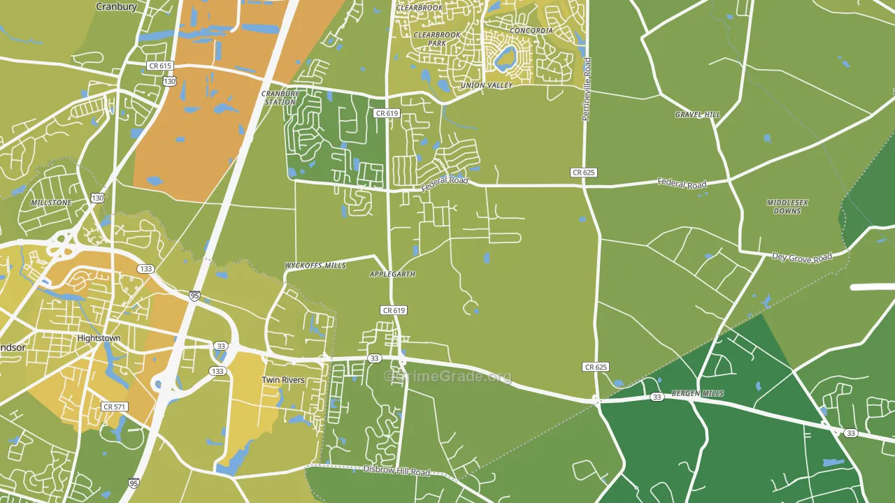 Twin Rivers, NJ Map of Vehicle Theft Rates