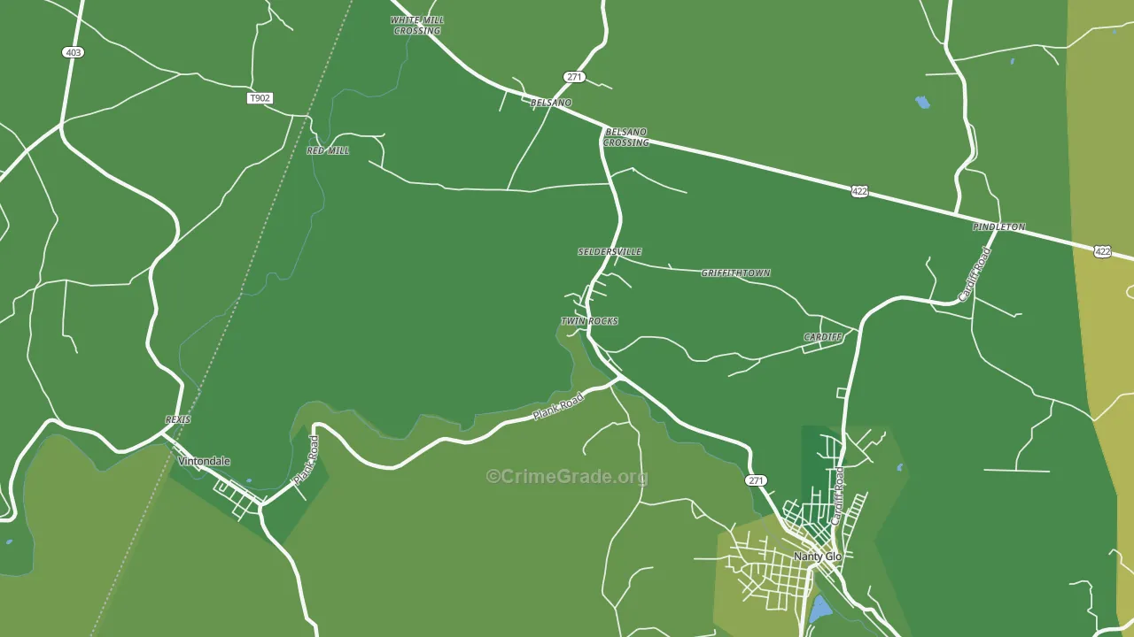 Twin Rocks, PA Map of Vehicle Theft Rates