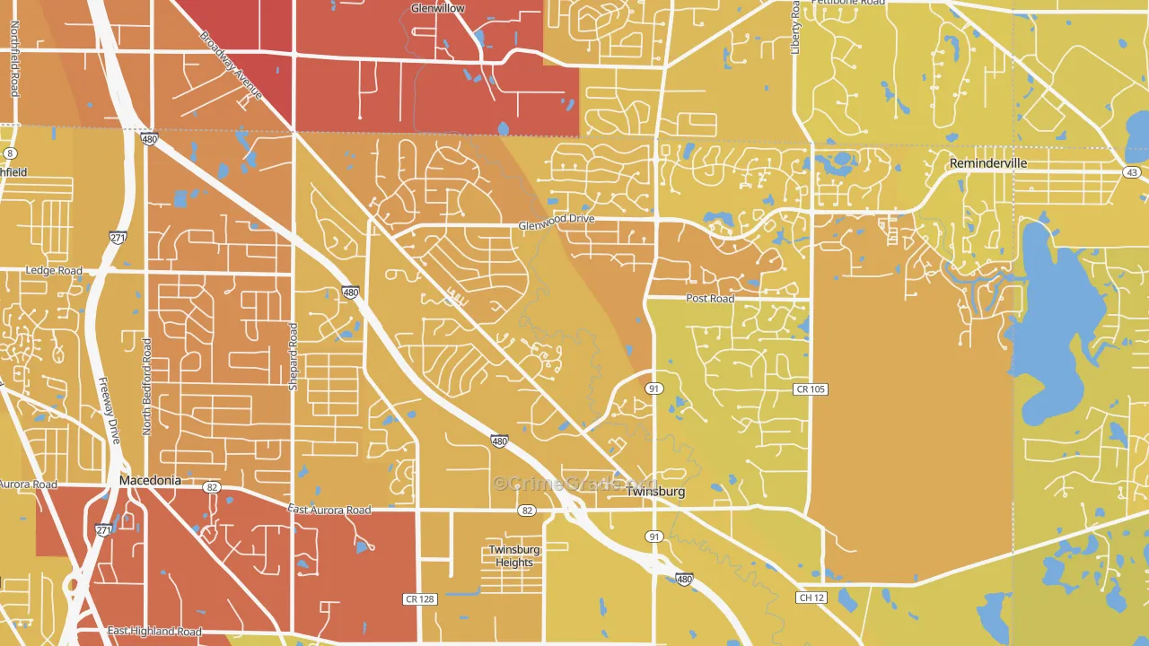 Twinsburg, OH Map of Vehicle Theft Rates