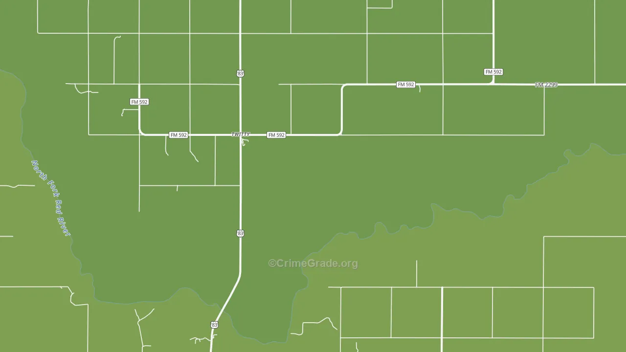 Twitty, TX Map of Vehicle Theft Rates