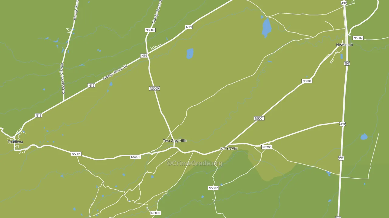 Two Grey Hills, NM Map of Vehicle Theft Rates