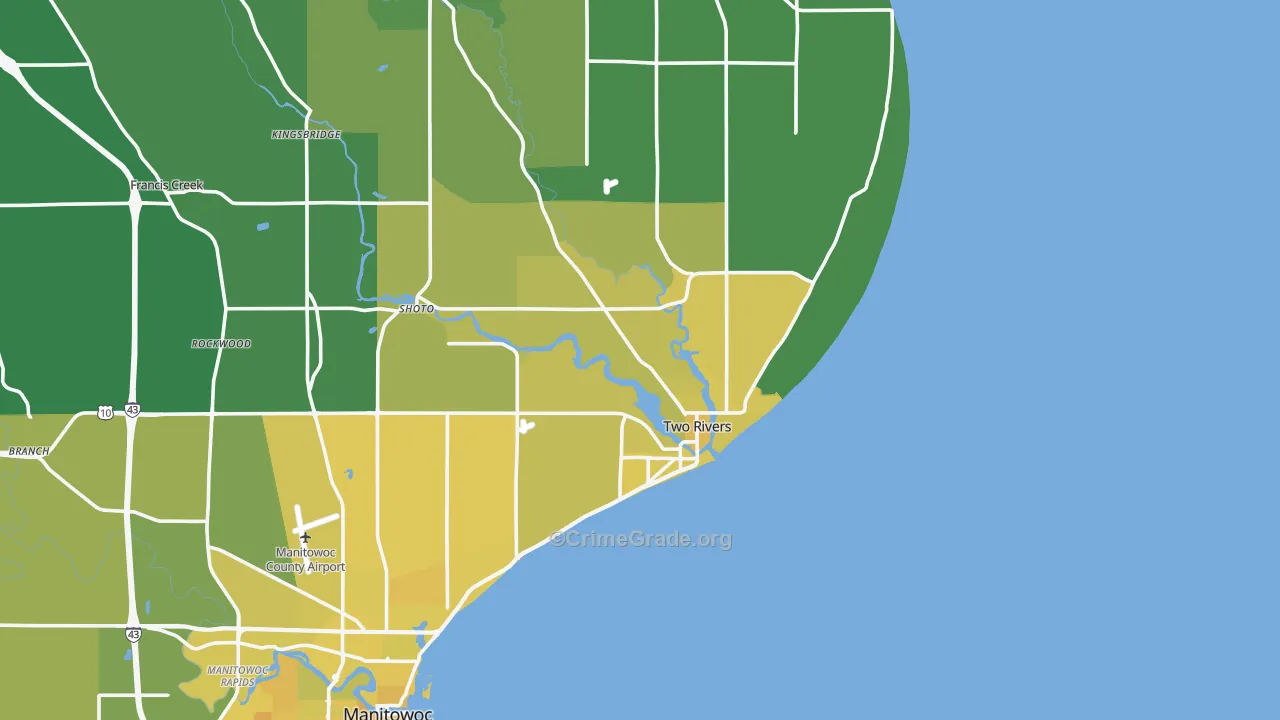 Two Rivers, WI Map of Vehicle Theft Rates