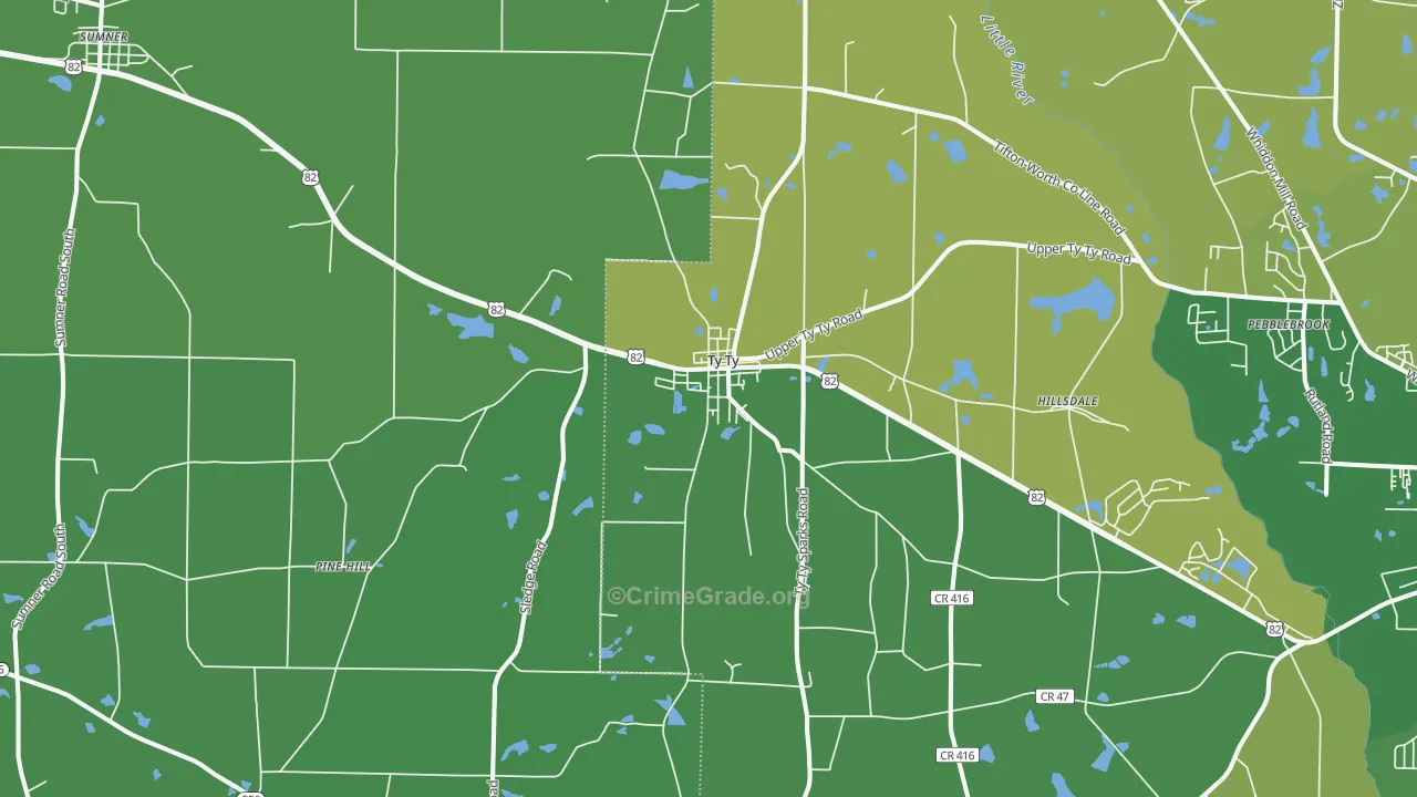 Ty Ty, GA Map of Vehicle Theft Rates