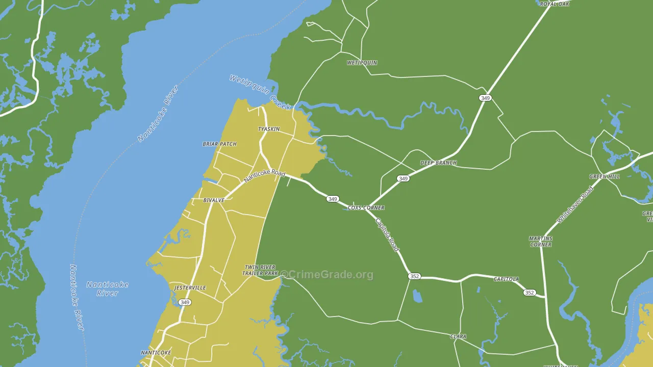 Tyaskin, MD Map of Vehicle Theft Rates