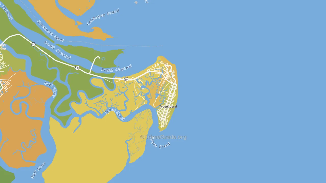 Tybee Island, GA Map of Vehicle Theft Rates