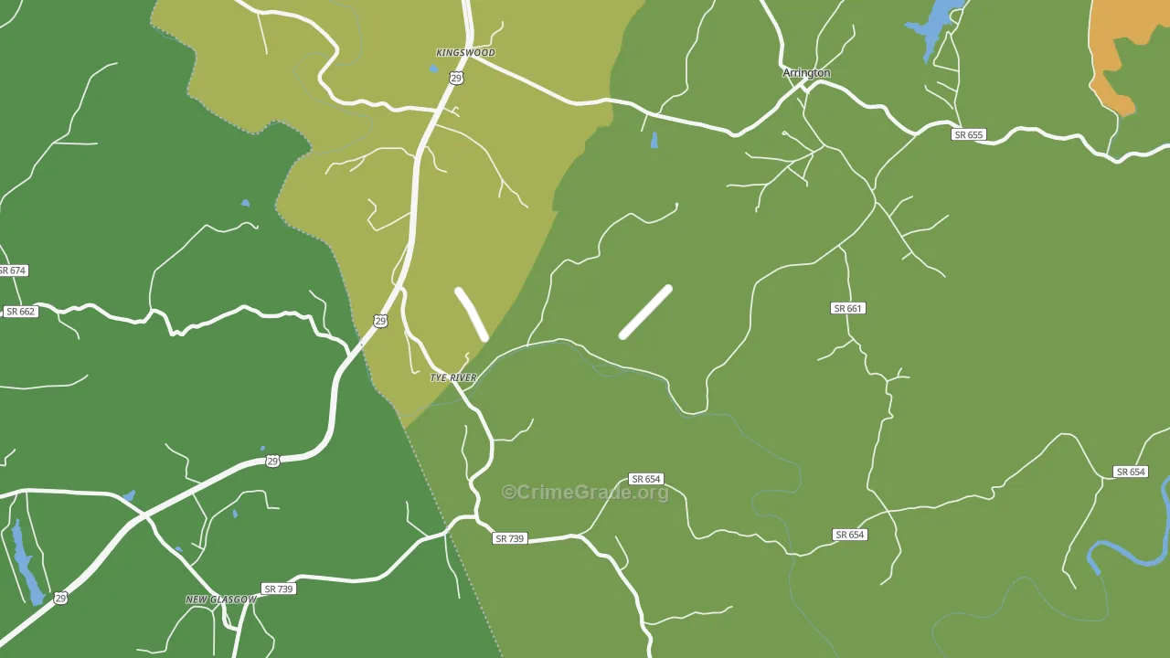 Tye River, VA Map of Vehicle Theft Rates