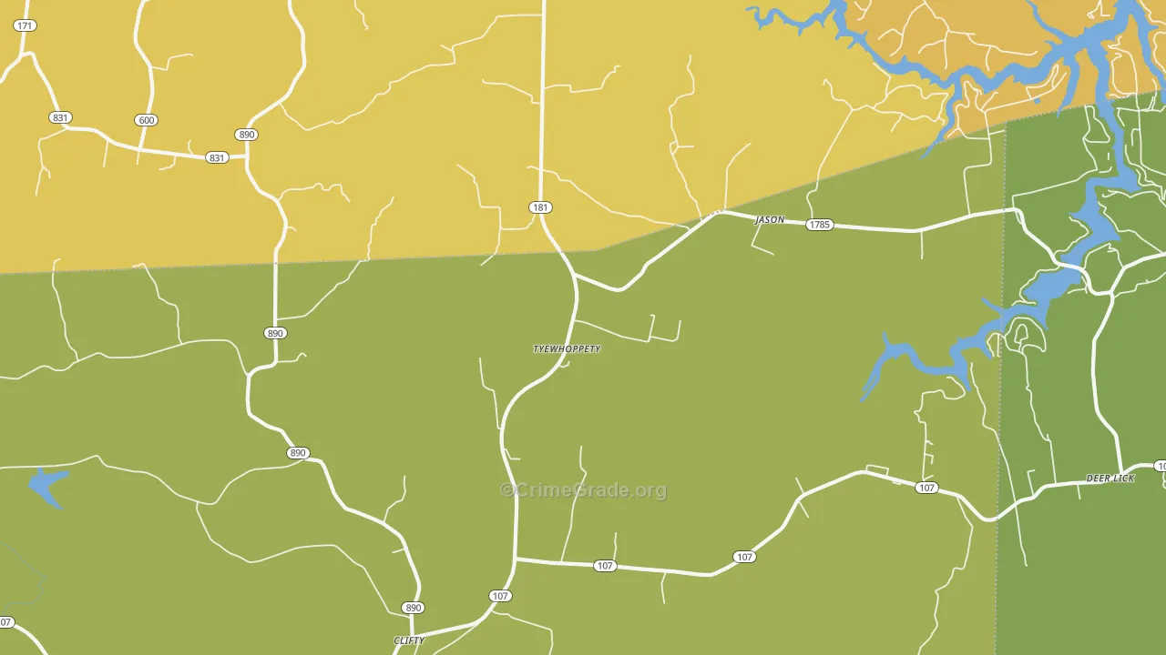 Tyewhoppety, KY Map of Vehicle Theft Rates