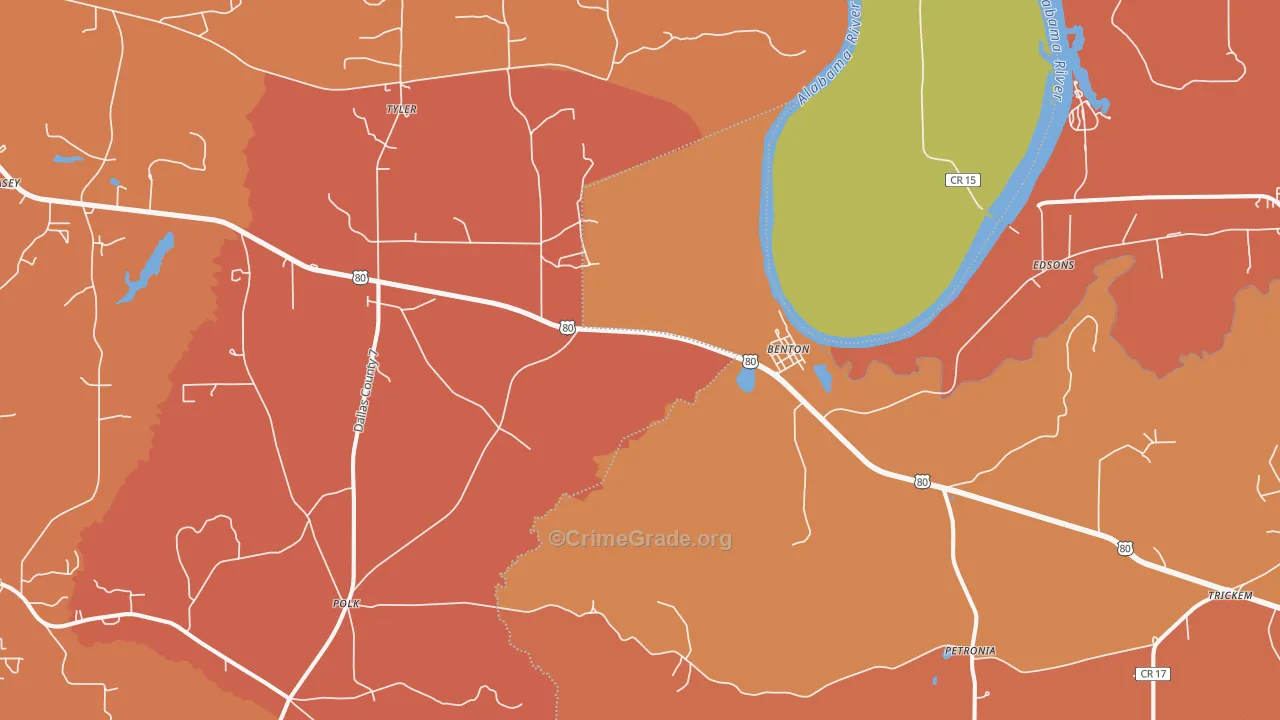 Tyler, AL Map of Vehicle Theft Rates