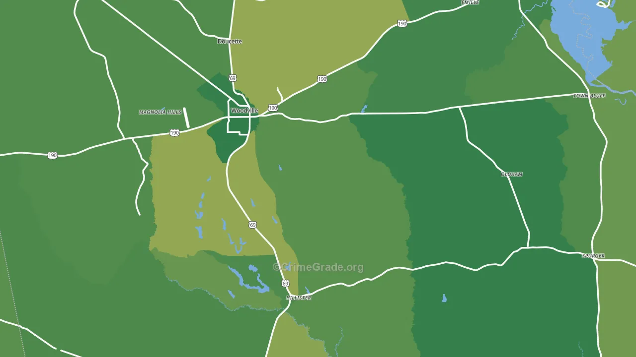 Tyler County, TX Map of Vehicle Theft Rates