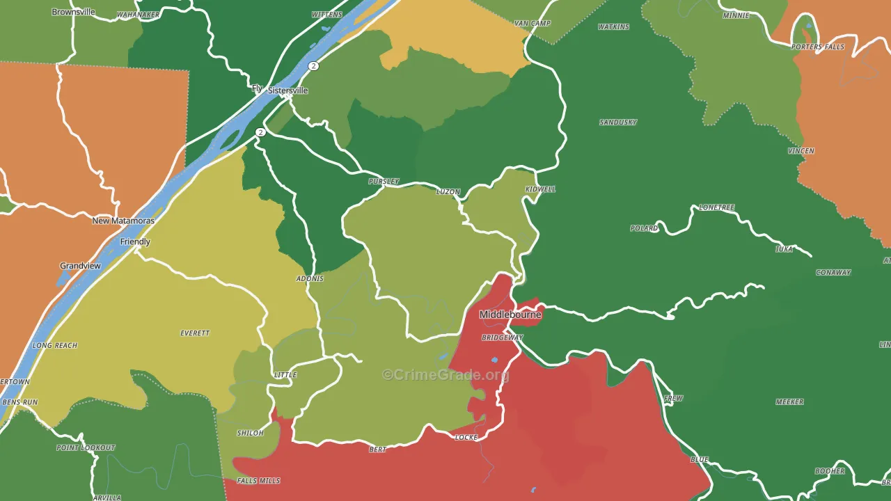Tyler County, WV Map of Vehicle Theft Rates