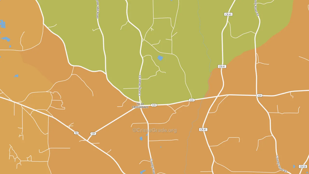 Tyler Crossroads, AL Map of Vehicle Theft Rates