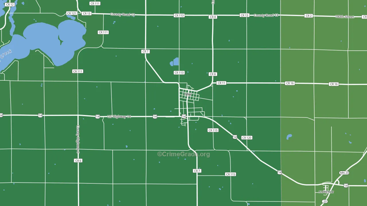Tyler, MN Map of Vehicle Theft Rates