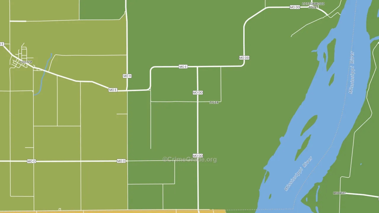 Tyler, MO Map of Vehicle Theft Rates