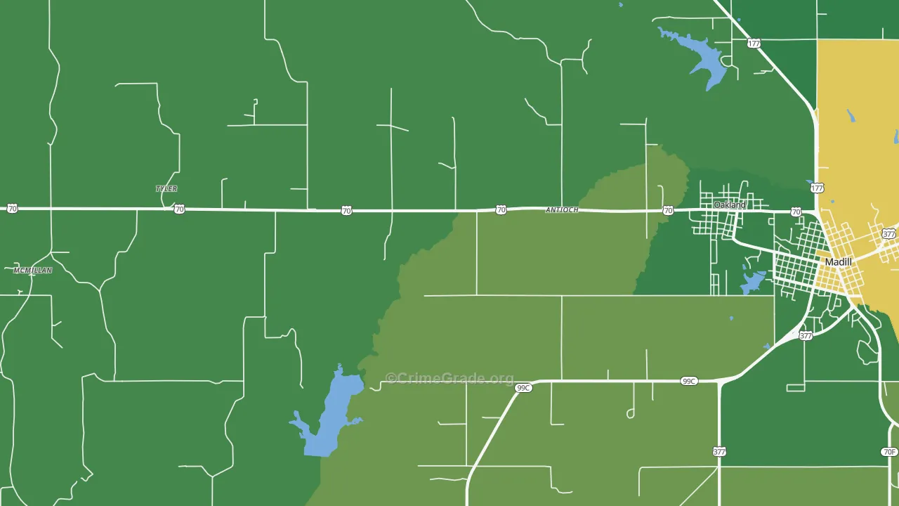 Tyler, OK Map of Vehicle Theft Rates