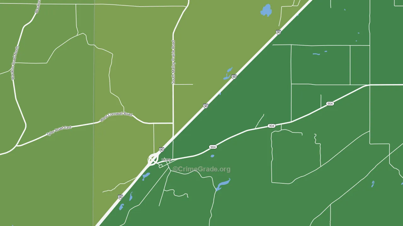 Tyler, WA Map of Vehicle Theft Rates