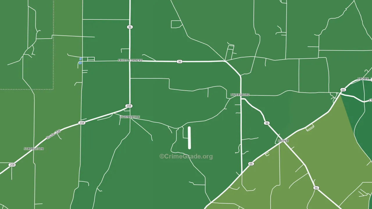 Tylersburg, PA Map of Vehicle Theft Rates