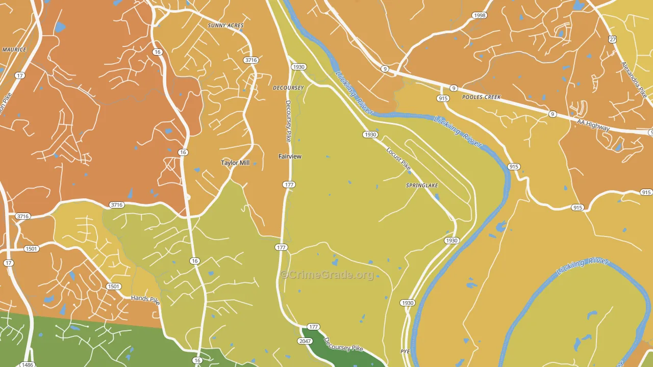 Tylor Mill, KY Map of Vehicle Theft Rates